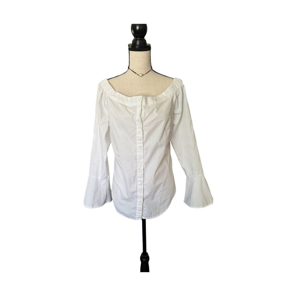 Sanctuary White Cotton Off Shoulder Peasant Blouse Bell Sleeve Top M